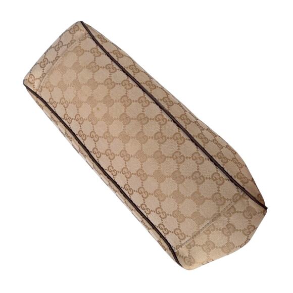 GUCCI Positano Tote Handbag Beige GG Logo Canvas Brown Leather Trim Authentic - Picture 8 of 14